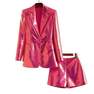 Pink sequin blazer and short set - Size Medium